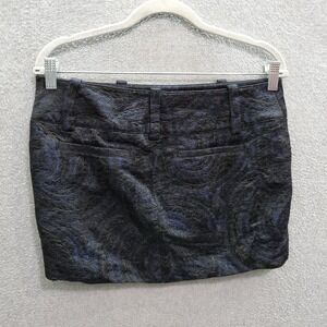 Bebe Women Skirt 6 Navy Black Mini Pencil Metallic Jacquard Zip Casual‎